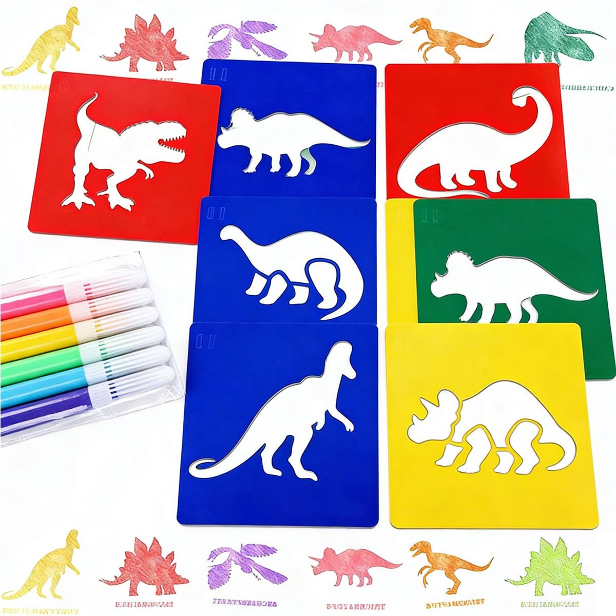 6Pcs Dinosaur Painting Stencil - Art Craft Dinosaurs 评论和价格