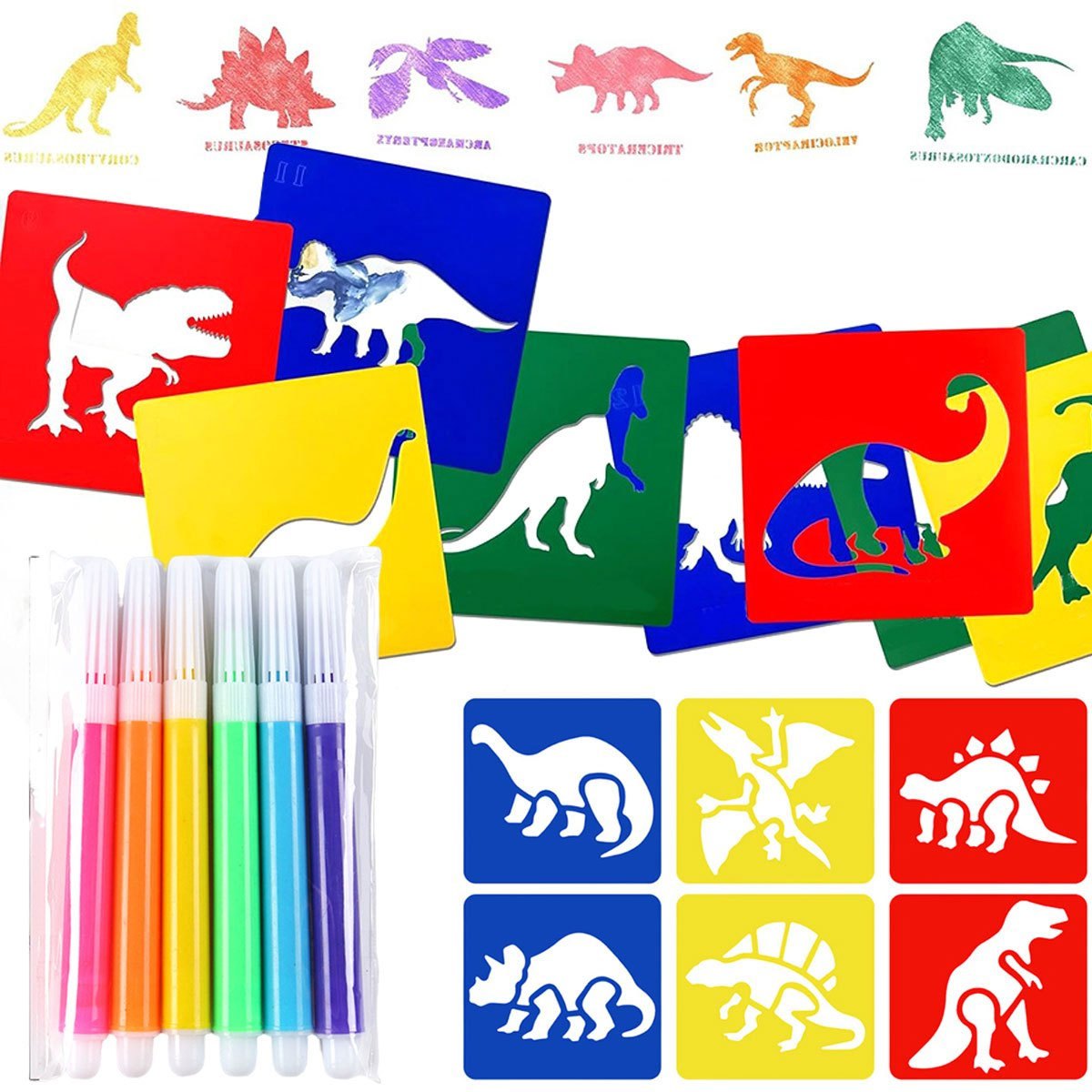 6Pcs Dinosaur Painting Stencil - Art Craft Dinosaurs 评论和价格