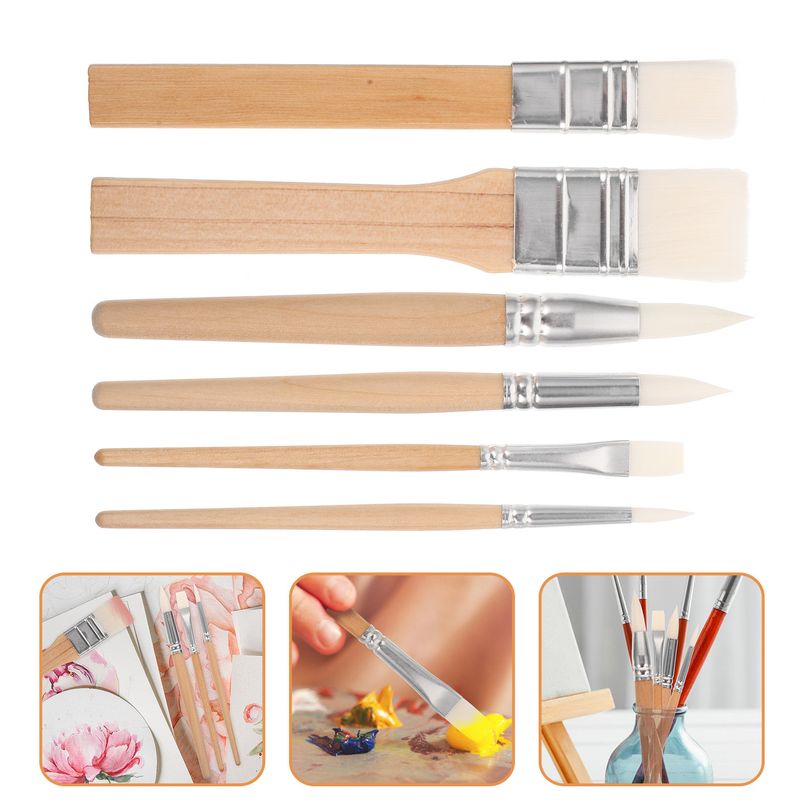 6Pcs Wooden Handle Painting Br - Art Craft Blend 评论和价格