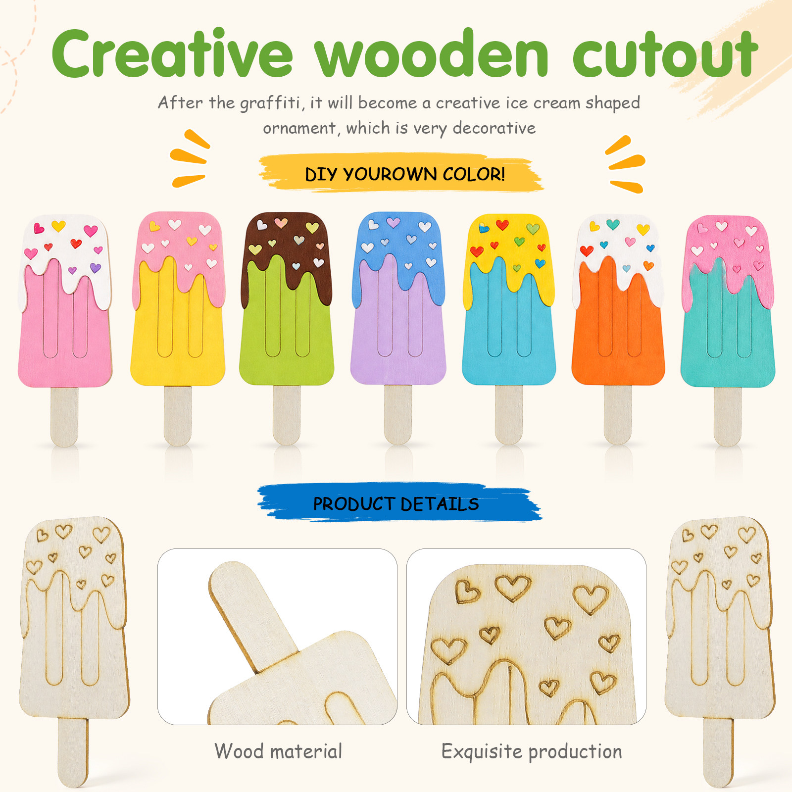 30Pcs Blank Wooden Ice Cream C - Art Craft Ice Cream 评论和价格