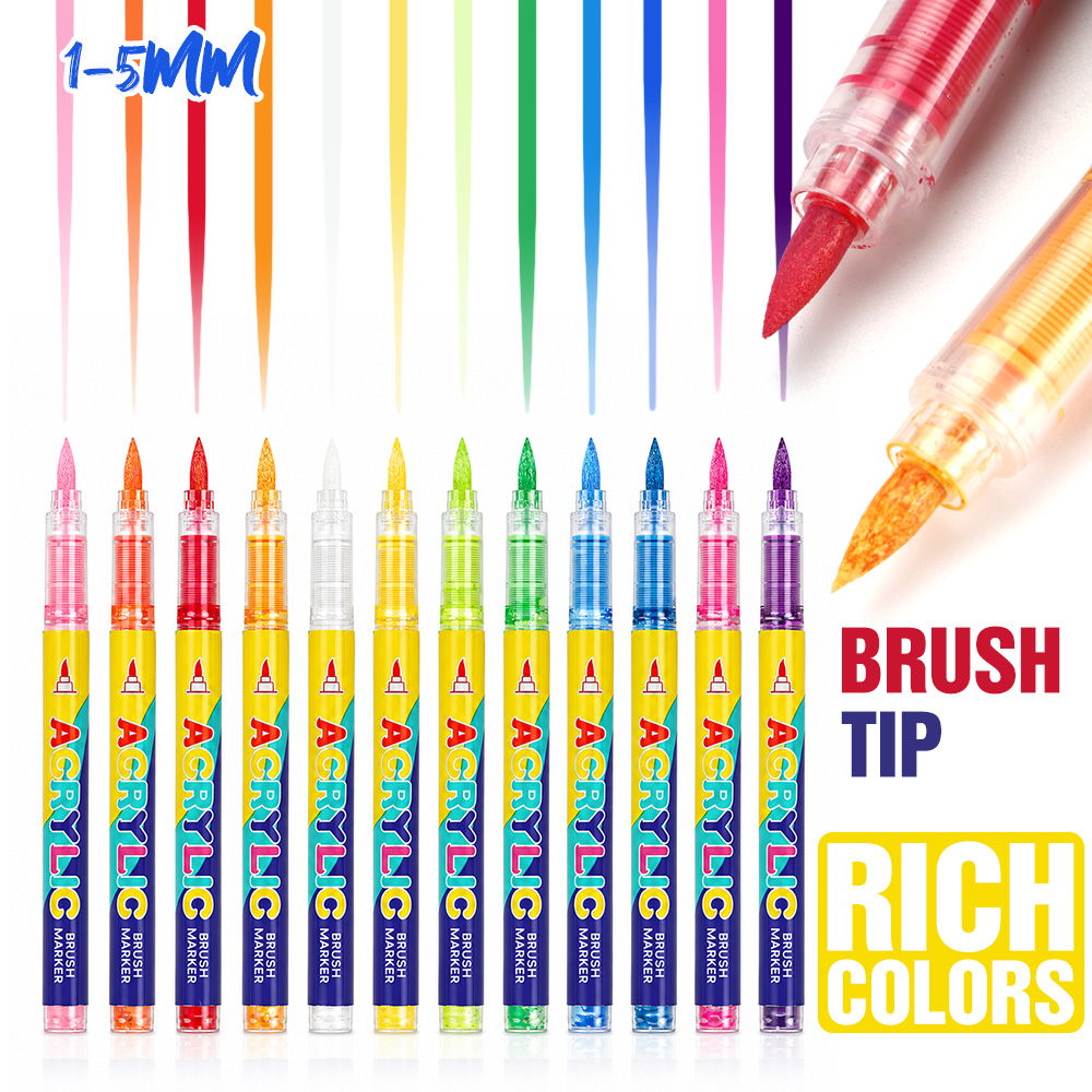 12 Colors Acrylic Brush Marker - Illustration Marker Set 评论和价格